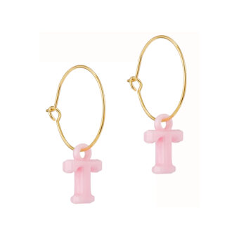 pink letter hoop earrings