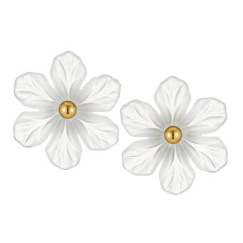 white lucite flower earrings