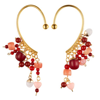 brass ear cuffs with red and pink beads