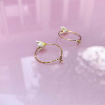 small white flower hoop earrings