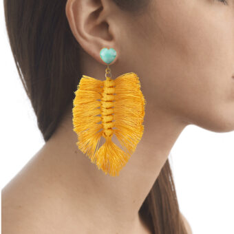 heart earrings with yellow tassel