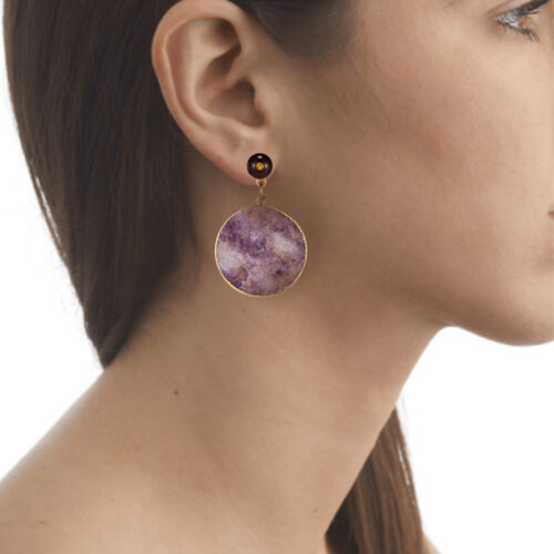 amethyst earrings on model