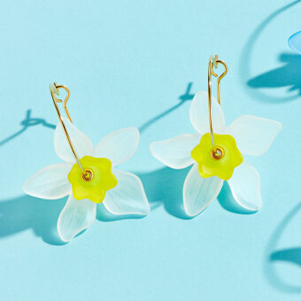 white and yellow botanical hoop earrings